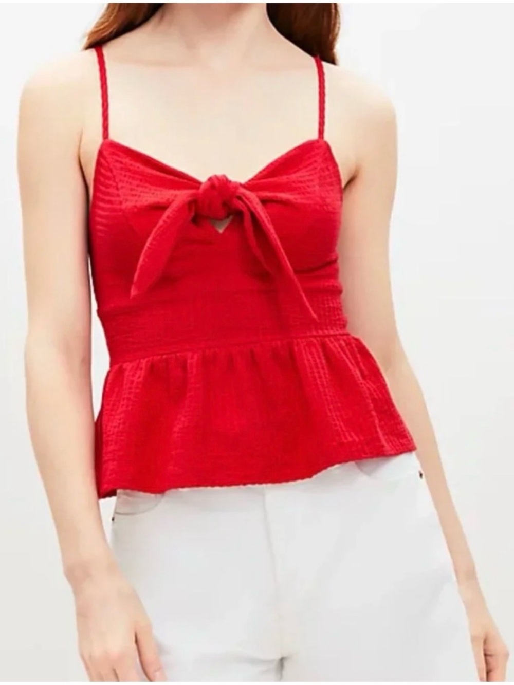 LOFT Red Tie-Front Peplum Tank
